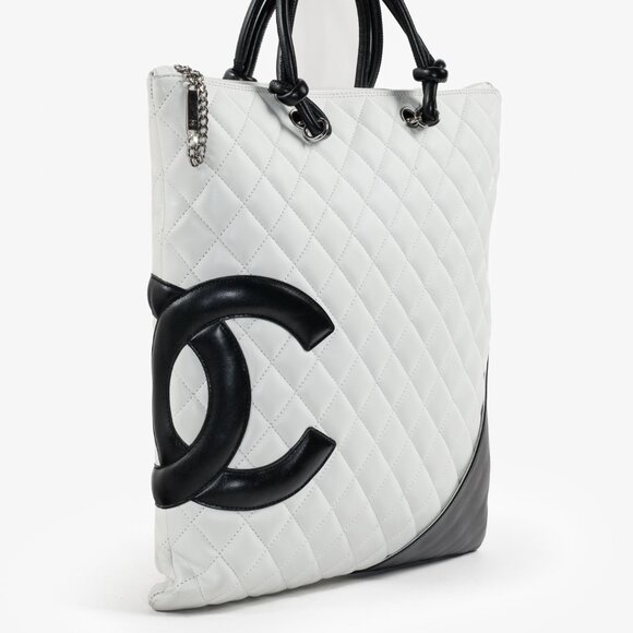 CHANEL Handbags - Chanel White & Black Quilted Medium Cambon Tote